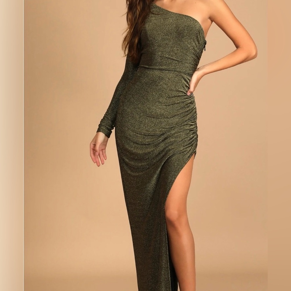 Elegant One-Shoulder  Lulus gold/ black Dress size S - Picture 3 of 10